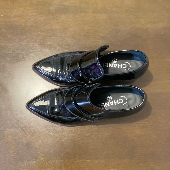 CHANEL Shoes Authentic Chanel Black Patent Loafer Heels Poshmark